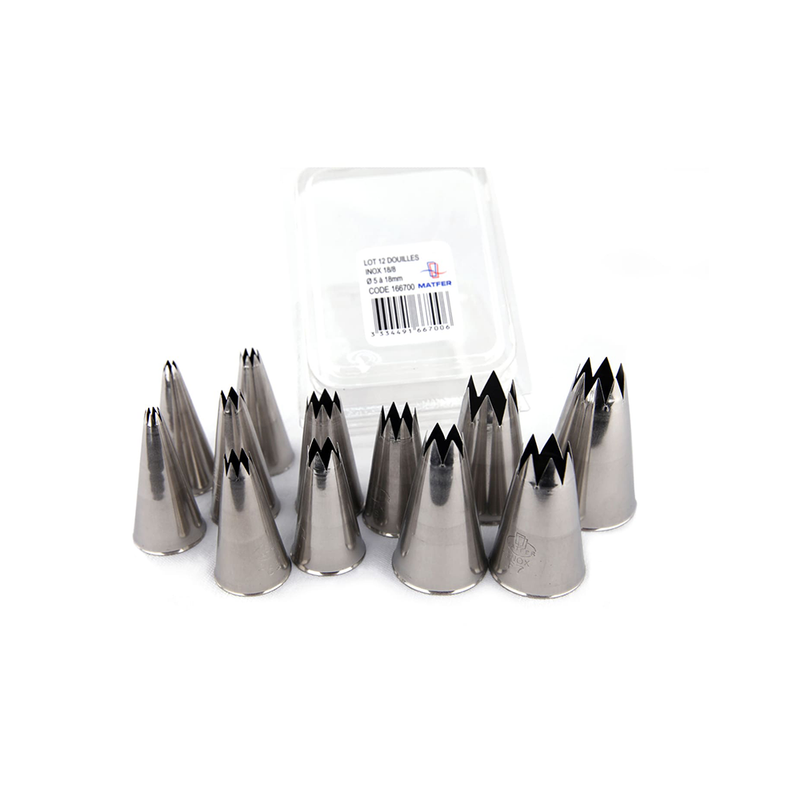 Matfer Stainless Steel Fluted Piping Nozzles Set of 12