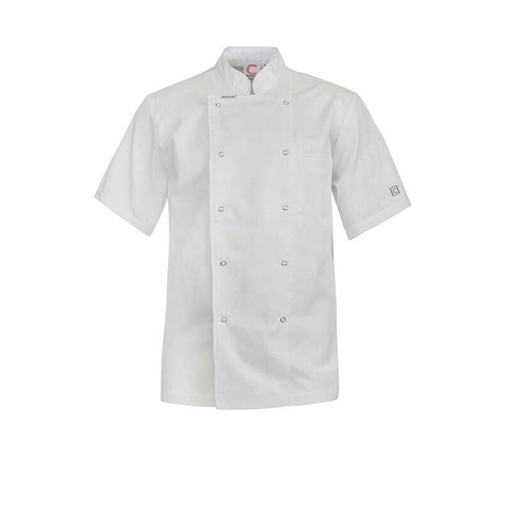 Chefs Jacket White Short Sleeve Poly/Cotton Press Studs | Chefs' Warehouse