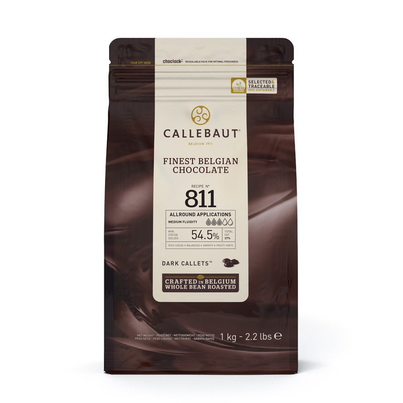 Callebaut 811 Dark Couvert  55% Cocoa Callets 1kg Bag.