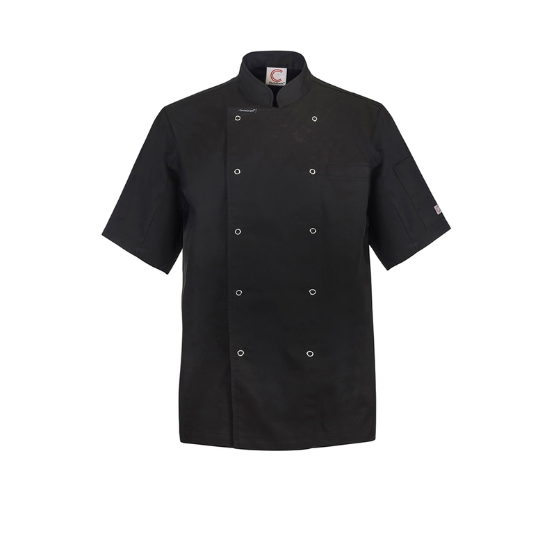 Chefs Jacket Black Short Sleeve Press Studs
