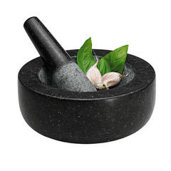 Mortar And Pestle Low Black Marble 200mm